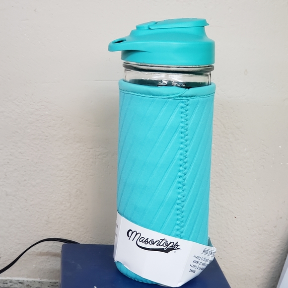 Masontops® Glass Water Bottle Neoprene Turquoise - Picture 5 of 5